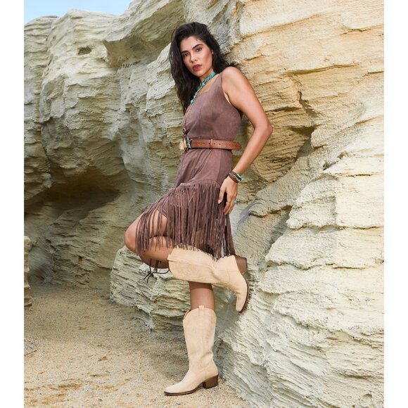 Women's Camel Mid Calf Embroidery Cowgirl Boots Retro Snip Toe Western Boot - Picture 5 of 6